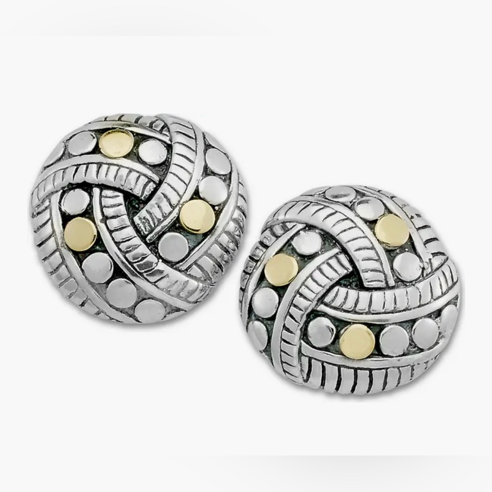 SAMUEL B 18K Yellow Gold & Sterling Silver Knot Stud Earrings New
